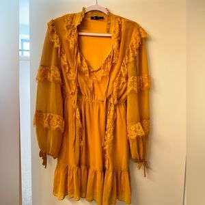 🍊 Missguided Yellow Lace Detail Smock Dress